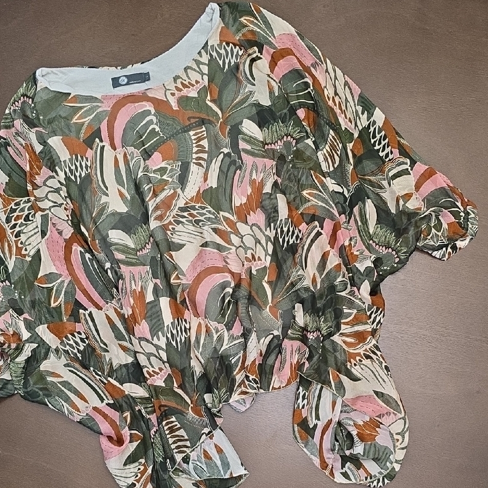 MARTHA M ITALY Floral Patterned Women's Top Green‎ Pink Sz S Silk Lined
